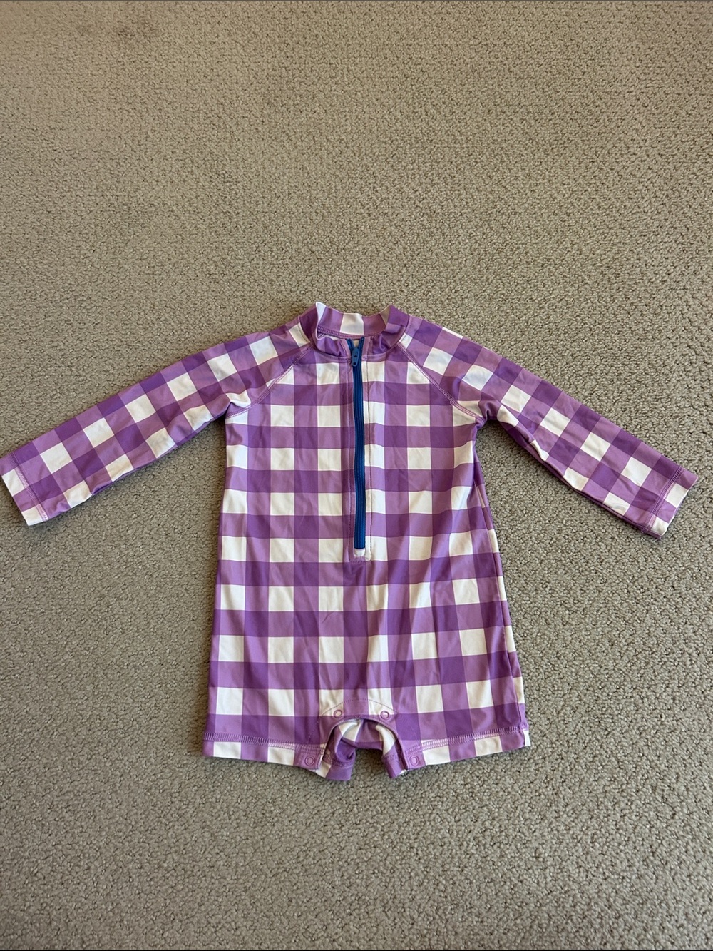 Primary Purple and White Buffalo Check Long-Sleeve Swimsuit